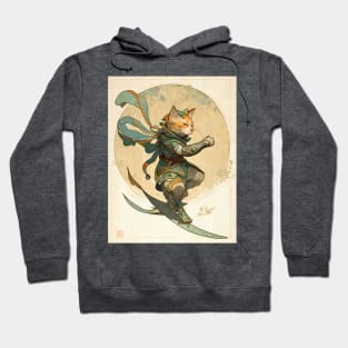 Fantasy Samurai Cat Surfer Art Nouveau Hoodie